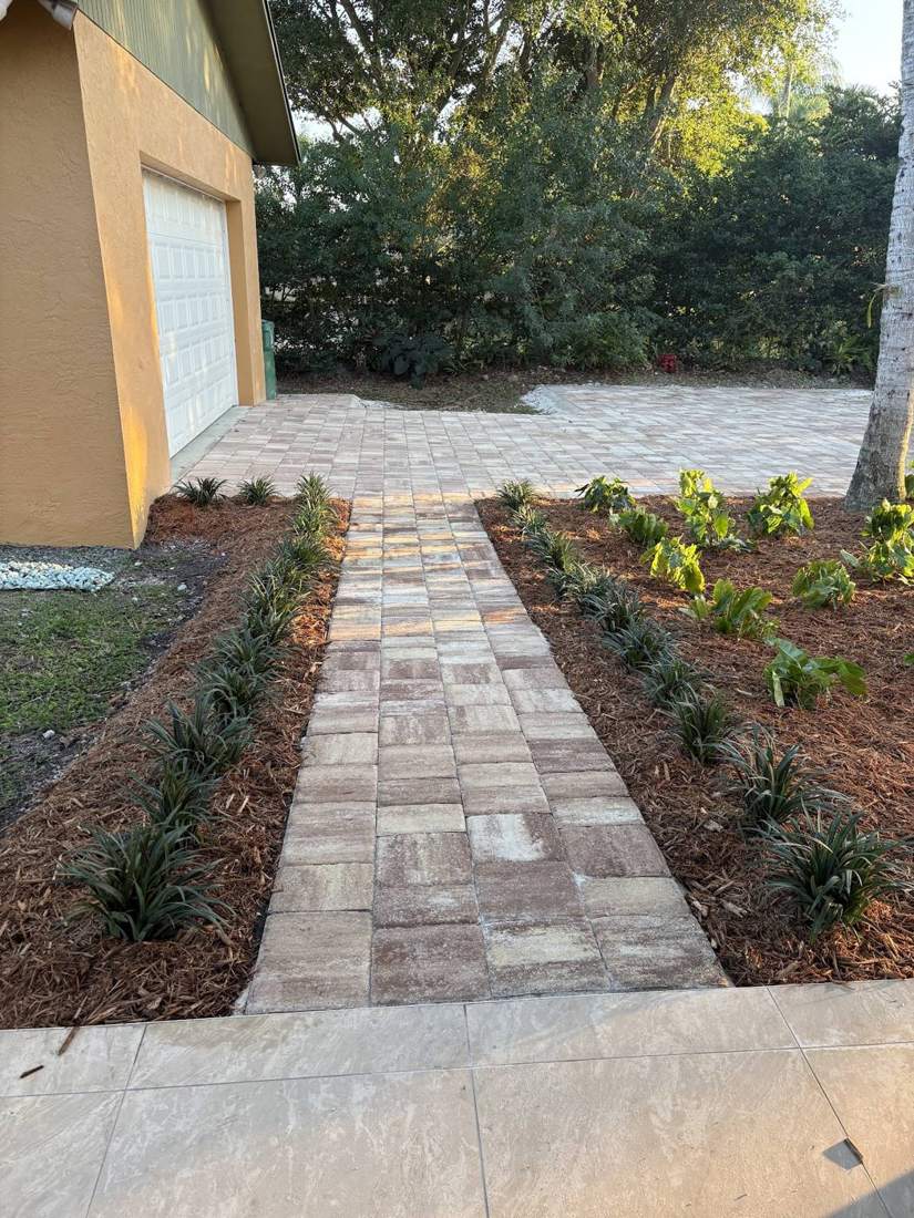 Walkway beds, planted and mulched
